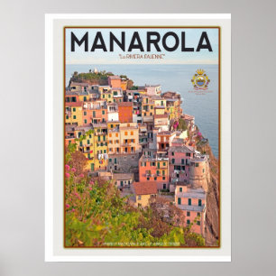 Póster Por do sol do vinhedo de Manarola (branco)
