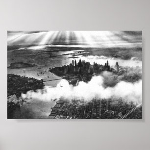 Póster Por do sol do vintage sobre a Nova Iorque NY 1932