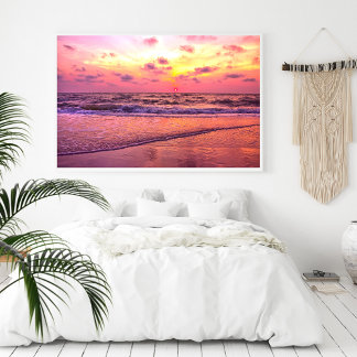 Póster Pôr do sol dramático rosa sobre o oceano em Naples