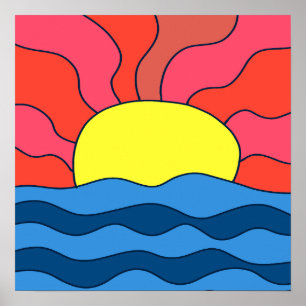 Poster Pôr do sol e ondas
