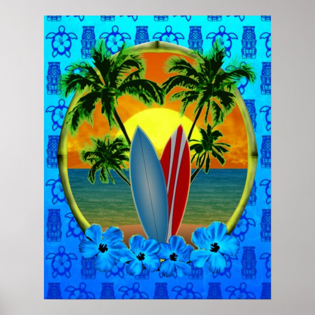Póster Pôr Do Sol E Painéis De Surfe (Frente)