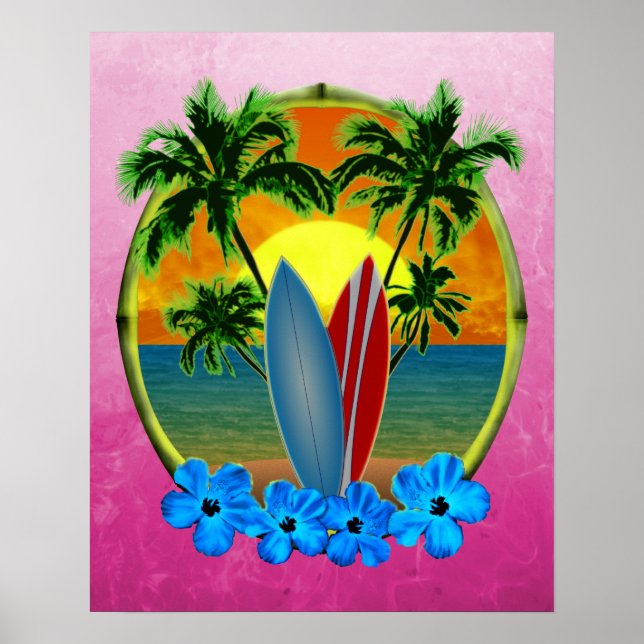 Póster Pôr Do Sol E Painéis De Surfe (Frente)