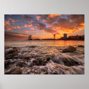 Póster Por do sol em Barcelona