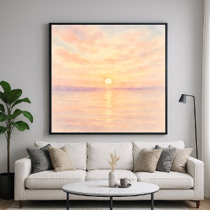 Poster Pôr do sol em estilo aquarela sobre a arte do mar