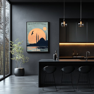 Poster Pôr do Sol em Istambul - Silhueta de Mesquitas e P