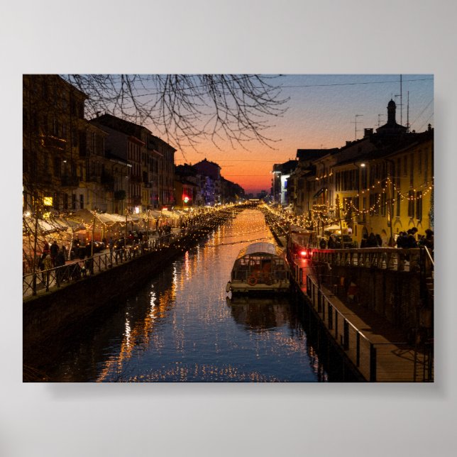Poster Pôr do sol em Milano Naviglio (Frente)