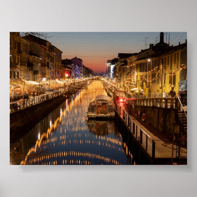 Poster Pôr do sol em Milano Naviglio (Frente)