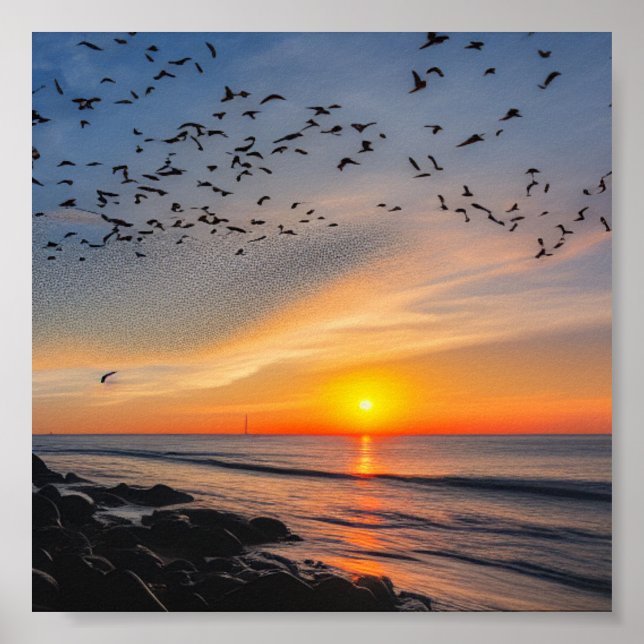 Poster Pôr do sol em rochas (Frente)