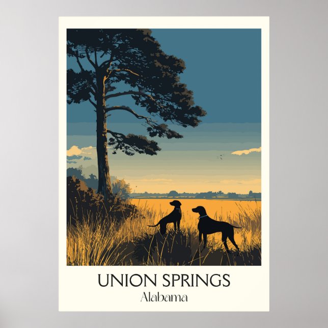 Poster Pôr do Sol em Union Springs Alabama com Cães (Frente)