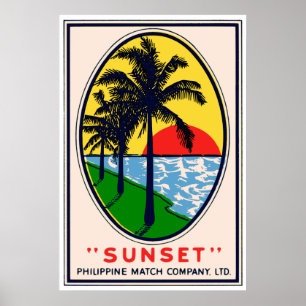 Póster Por do sol Filipino Fósforo Empresa, etiqueta do