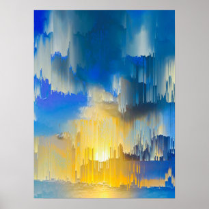 Poster Pôr do Sol Glitch Paisagem Abstrata