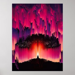 Poster Pôr do Sol Horizonte com Falha Digital