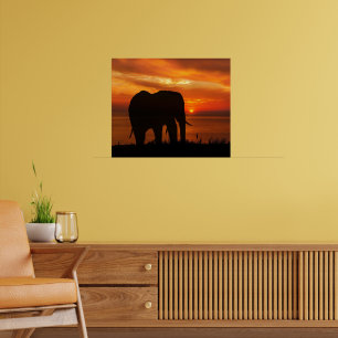 Poster Pôr do sol lindo com silhueta de elefante