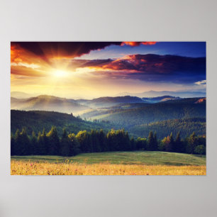 Póster Por do sol majestoso na paisagem 4 das montanhas