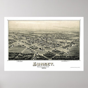 Póster Por do sol, mapa panorâmico de TX - 1890