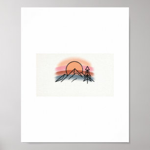Poster Pôr do Sol Minimalista na Montanha - Arte Retro da