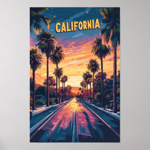 Poster Pôr do sol na Califórnia EUA Arte Vintage Viagem