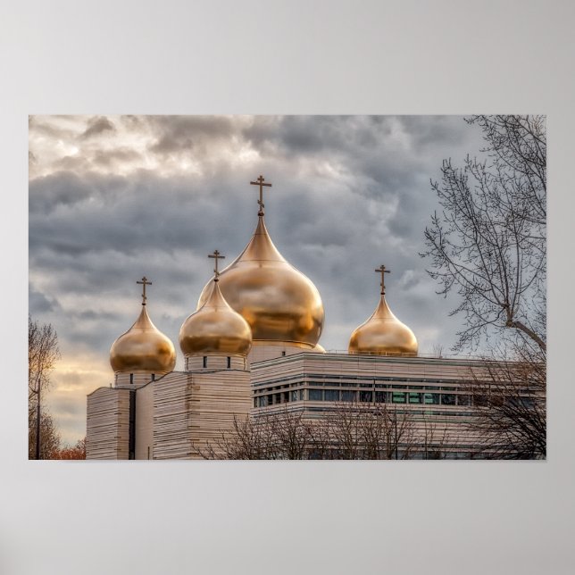 Poster Pôr do sol na Catedral Ortodoxa Russa em Paris (Frente)
