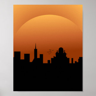 Poster pôr do sol na cidade