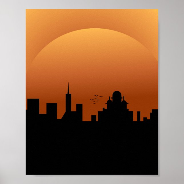 Poster pôr do sol na cidade (Frente)