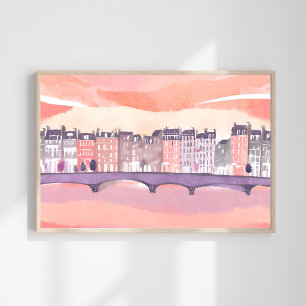 Poster Pôr do Sol na Cidade Europeia   Aquarela