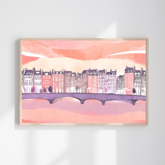 Poster Pôr do Sol na Cidade Europeia | Aquarela (Criador carregado)