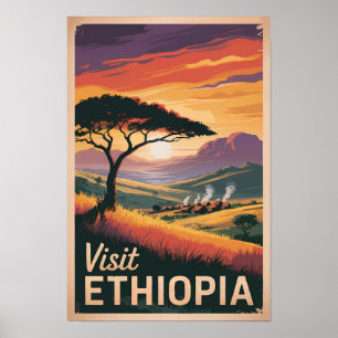 Poster Pôr do sol na Etiópia Viagem Arte Vintage