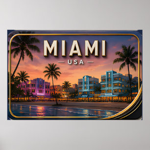 Poster Pôr do sol na Miami Beach e Ocean Drive