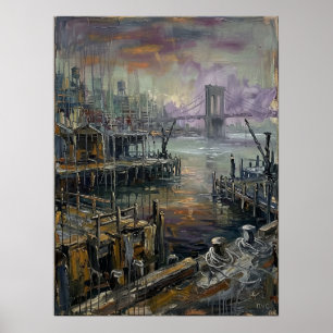 Poster Pôr do Sol na Orla de Brooklyn com Vista para a Po