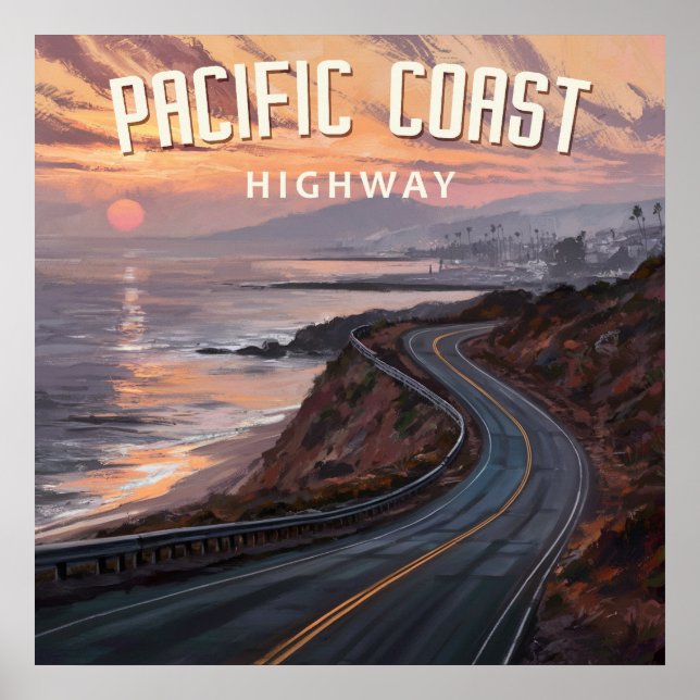 Poster Pôr do sol na Pacific Coast Highway (Frente)