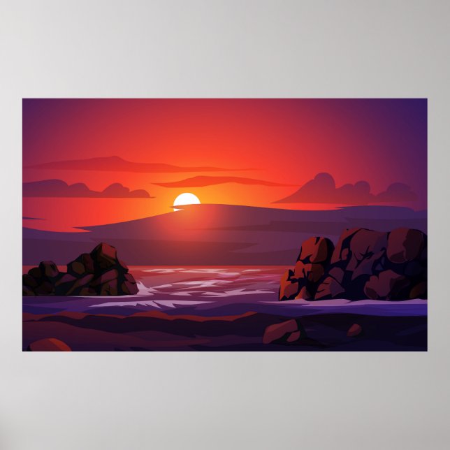 Poster Pôr do sol na praia (Frente)