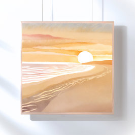 Poster Pôr do Sol na Praia Aquarela | Amarelo Bonito 