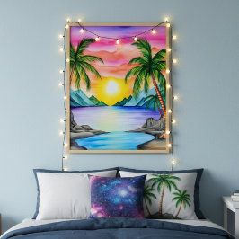 Póster Pôr do Sol na Praia Tropical da Ilha