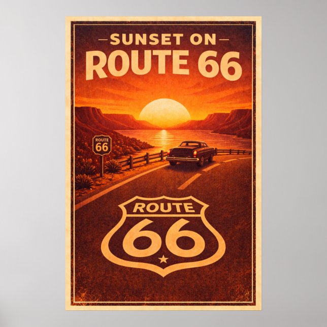 Poster Pôr do sol na Rota 66 Litho (Frente)