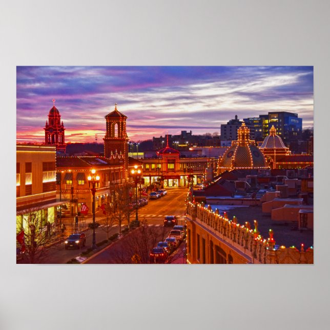 Poster Pôr do sol nas Luzes da Plaza de Kansas City (Frente)