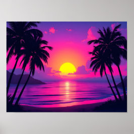 Poster Pôr do Sol Neon na Palma – Estética Tropical Vapor