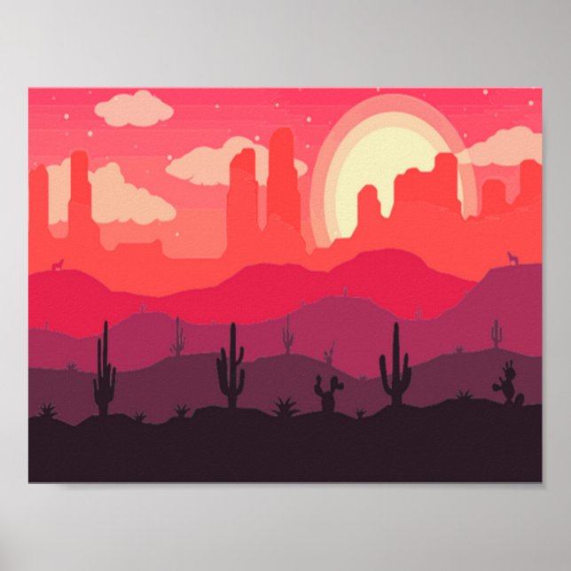 Poster Pôr do sol no deserto (Frente)