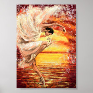Poster Pôr do Sol no Mar Mulher Dançando - Pintura Origin