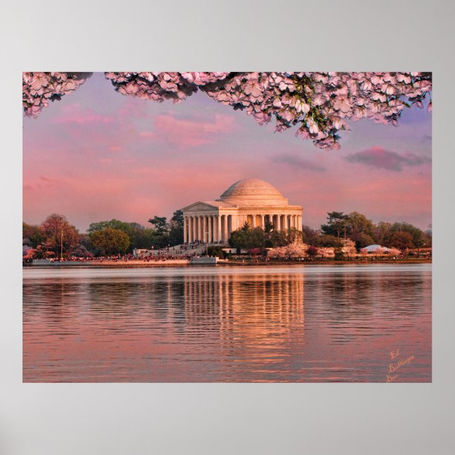 Poster Pôr do sol no Memorial Jeferson com flores de cere (Frente)
