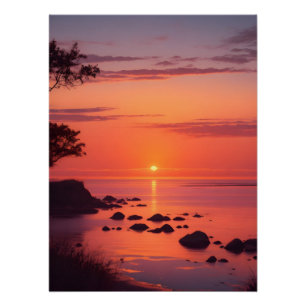 Póster Pôr do sol no oceano na praia