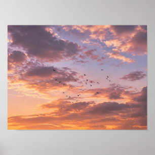 Poster Pôr do sol no Olival Marroquino - Nuvens Douradas 