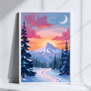 Poster Pôr do Sol no Pico Nevado   Pintura de Paisagem de