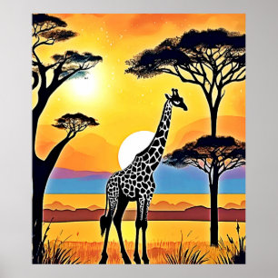 Poster Pôr do Sol no Safari: Abraço da Girafa