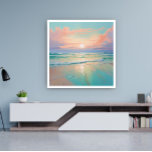 Poster Pôr do sol numa paisagem tranquila de praia<br><div class="desc">Pôr do sol numa paisagem tranquila de praia. Ilustração de aquarela pastel macio. Arte decorativa na parede.</div>