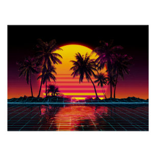 Póster Pôr do Sol Palma Grade Neon