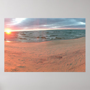 Póster Pôr do sol panorâmico no Lago Michigan