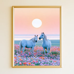 Poster Pôr do Sol Pastel Cavalos