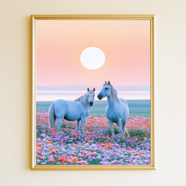 Poster Pôr do Sol Pastel Cavalos (Horses Pastel Sunset Poster)