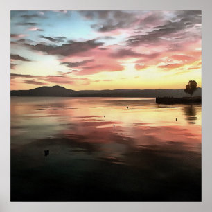 Póster Pôr Do Sol Refletido Na Pintura Do Lago Water Koyc