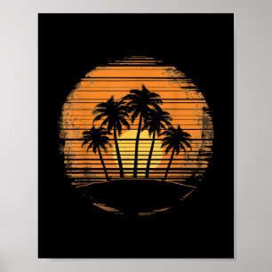 Poster Pôr do Sol Retro Palmeira Verão Praia Vintage Tróp